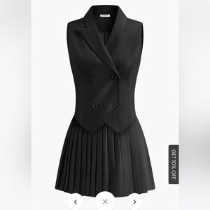 Commense Black Double-Breasted vest with pleated skirt set